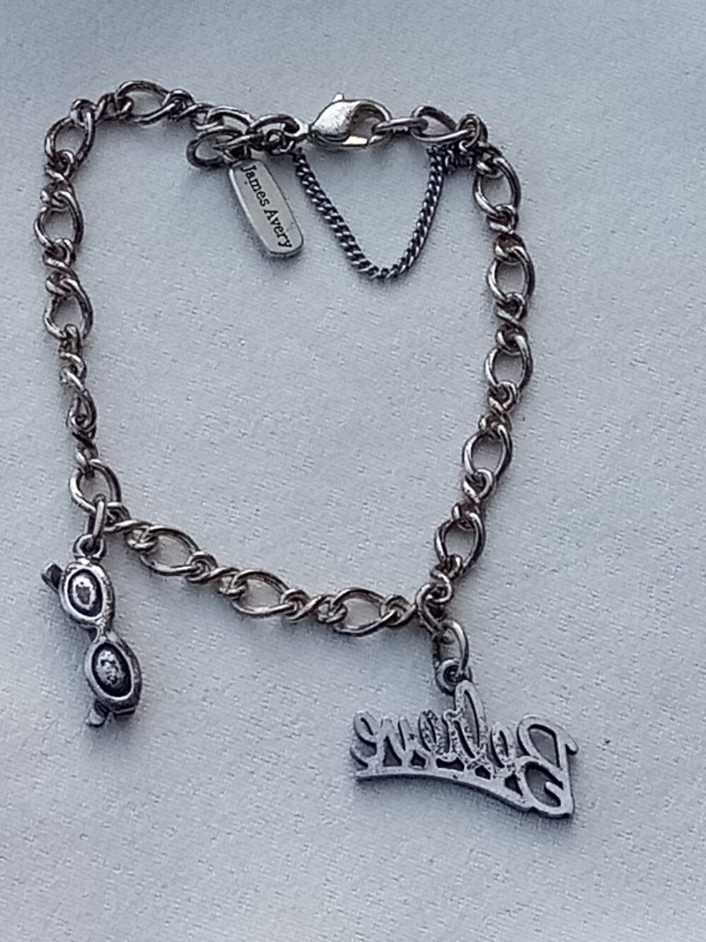 James Avery Sterling Silver charm bracelet with 2 charms sunglasses Believe
